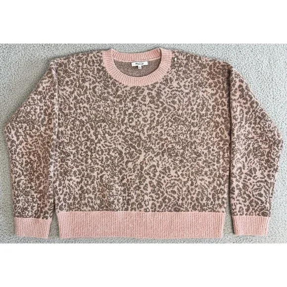 Madewell Sweater in Leopard Womens XL Shrunken Pullover Pink Animal Print - Picture 2 of 16